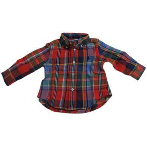 Ralph Lauren Polo Baby Boys Long Sleeve Flannel Shirt Red Multicolor Plaid 9M